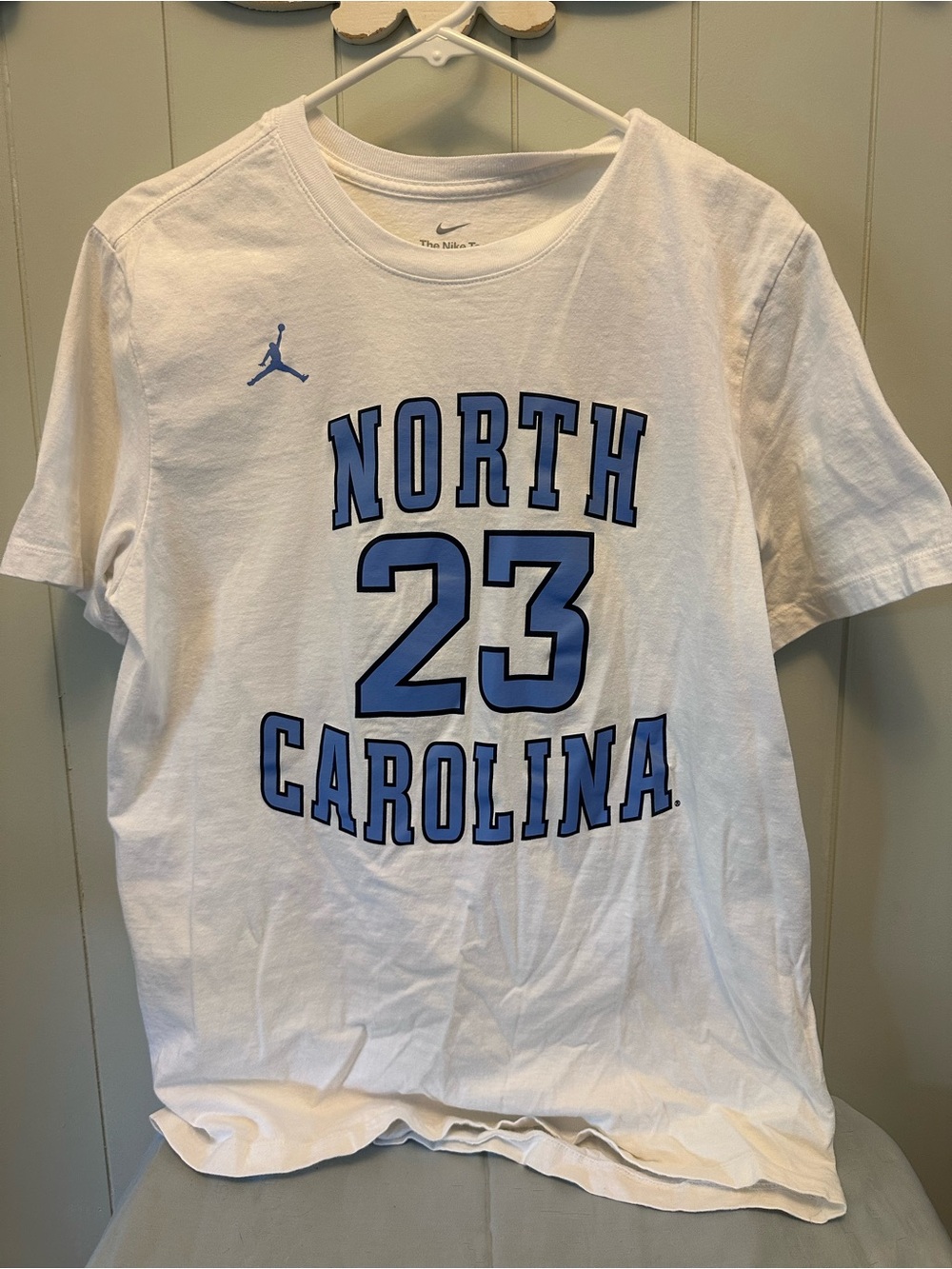Nike White Short-Sleeve Tee with Carolina Blue 'North Carolina 23' Graphics
